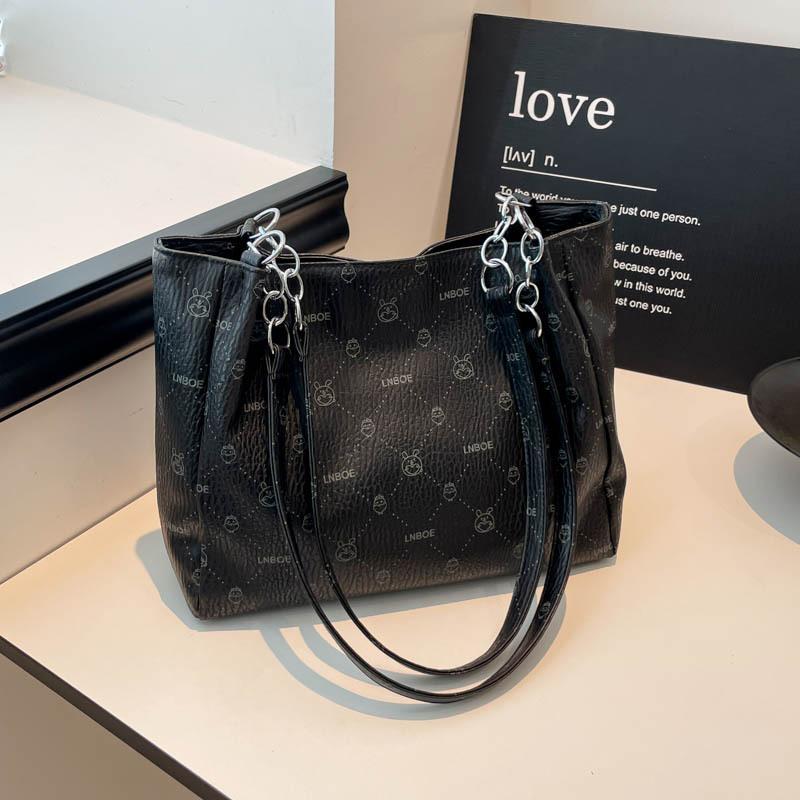 

New casual tote bag fashionable retro printed handbag large capacity classic versatile shoulder bag чорний