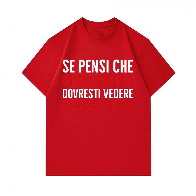 Men's 100% Cotton Crew Neck Short Sleeve T-Shirt, Funny Italian Slogan Printed Casual Loose Tee, Comfortable Breathable Daily Wear Top for Men