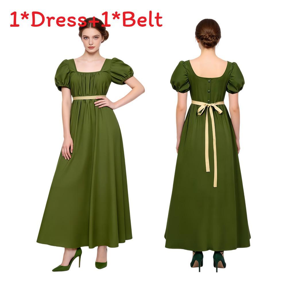 Regency Style Long Dress With Bubble Sleeves In Multiple Colors For Historical Reenactments And Events