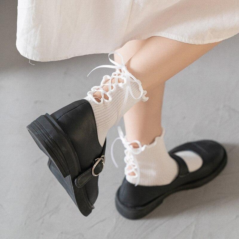 Seksualios tvarstinės moteriškos kojinės Harajuku saldžios retro trumpos kojinės Lolita nėriniuotos medvilninės princesės kojinės mergaitėms minkštos vienspalvės kulkšnies kojinės