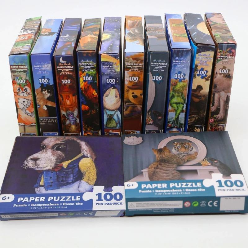 100 Pieces Jigsaw Puzzle Assembling Picture Cartoon Animals Dinosaurs Decompression Puzzles Toy Educational Gifts