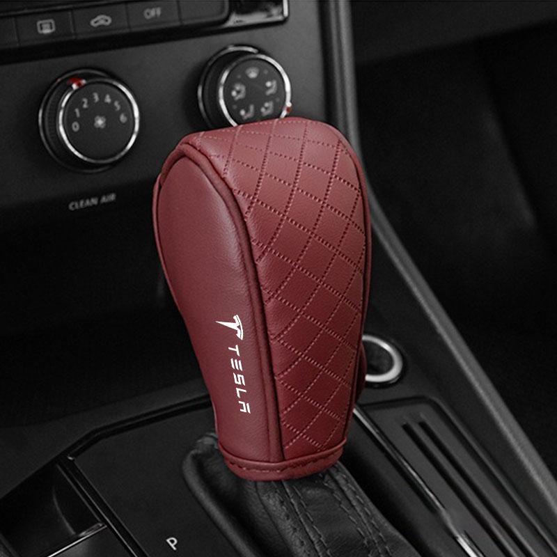Car Gear Shift Protective Cover Leather Shift Lever Cover Gearbox Shifter Knob For Tesla Model 3 S X Y Style Roadster Invader Coil Mod WYE K80