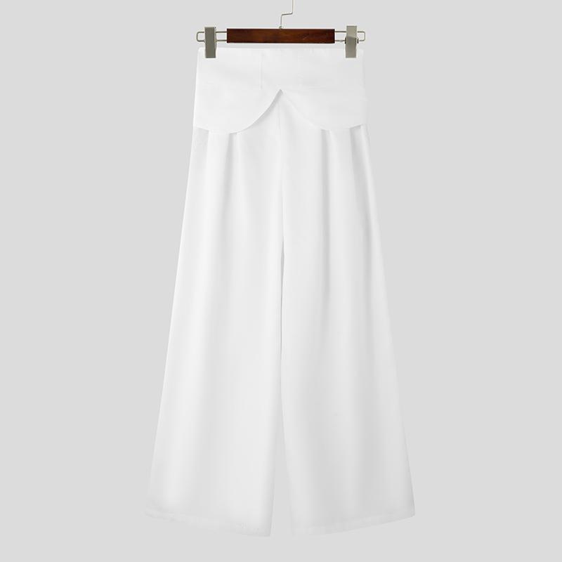 INCERUN Men High Wrap Waist Side Zip-up Casual Loose Wide Legs Pants Long Trousers