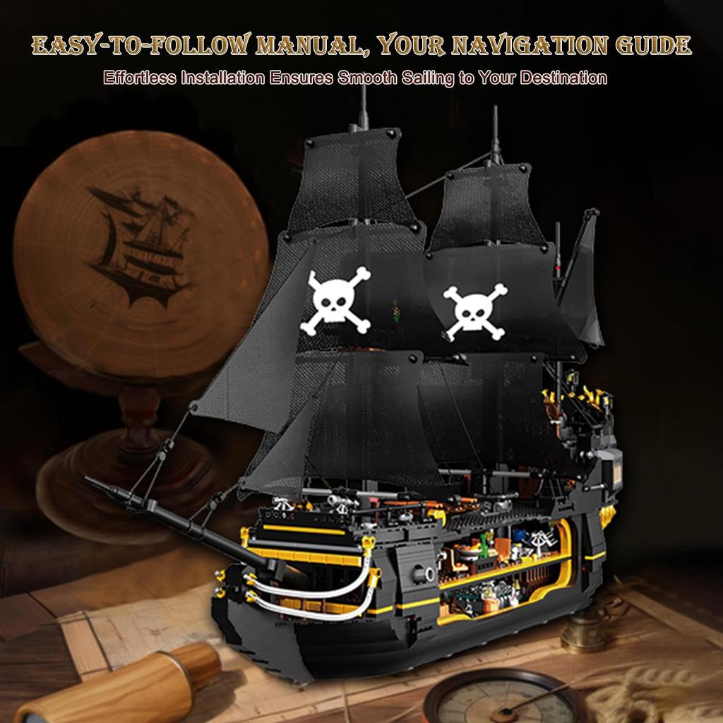 2900PCS Dark Phantom Pirate Ship Building Blocks Classic Ghost Ship Model Bricks Set With Figures Kids DIY Educational Toy Gifts