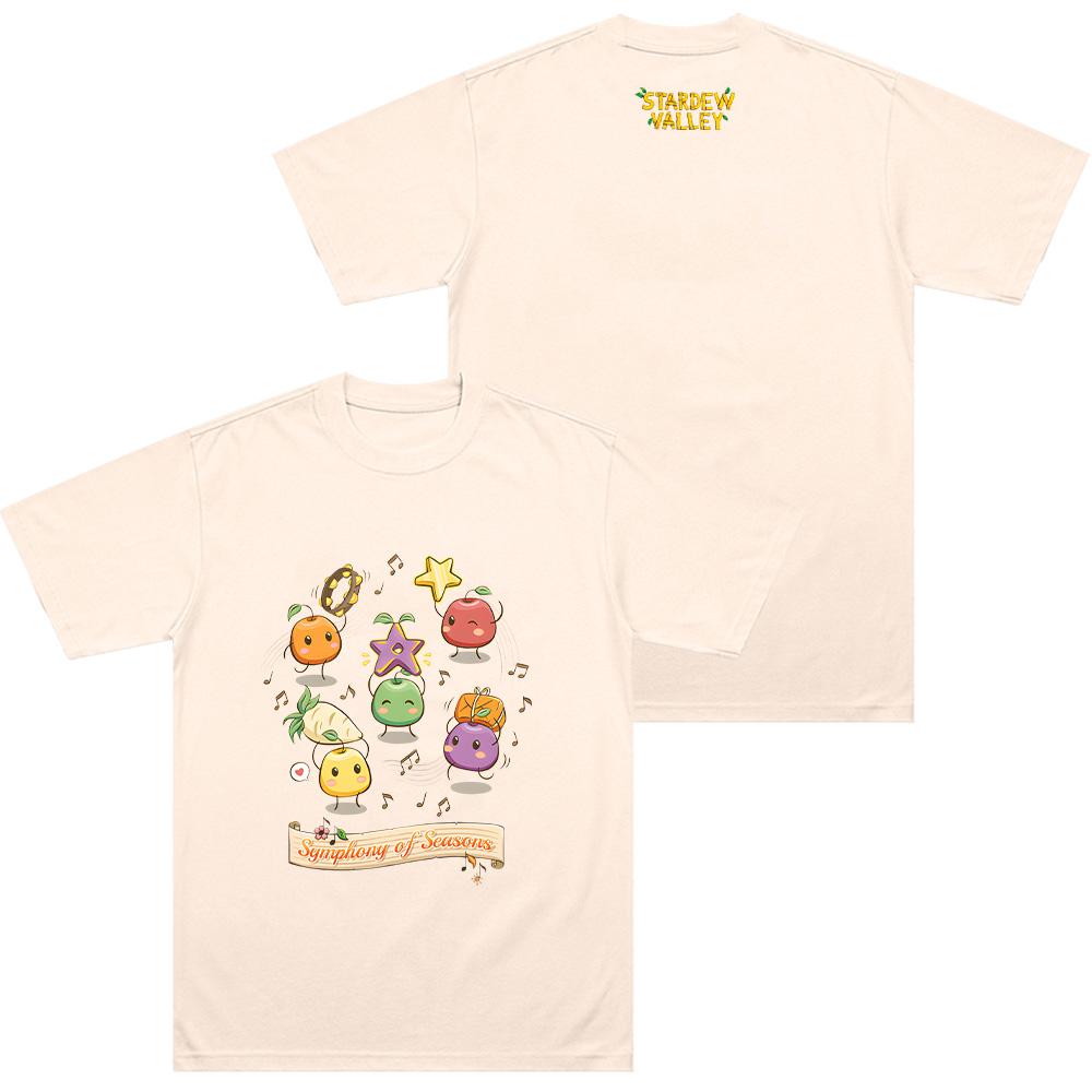 Stardew Valley Cartoon-Print T-Shirt Junimos Symphony of Seasons Natürliches T-Shirt Unisex Bequeme Baumwollkleidung Y2K T-Shirt
