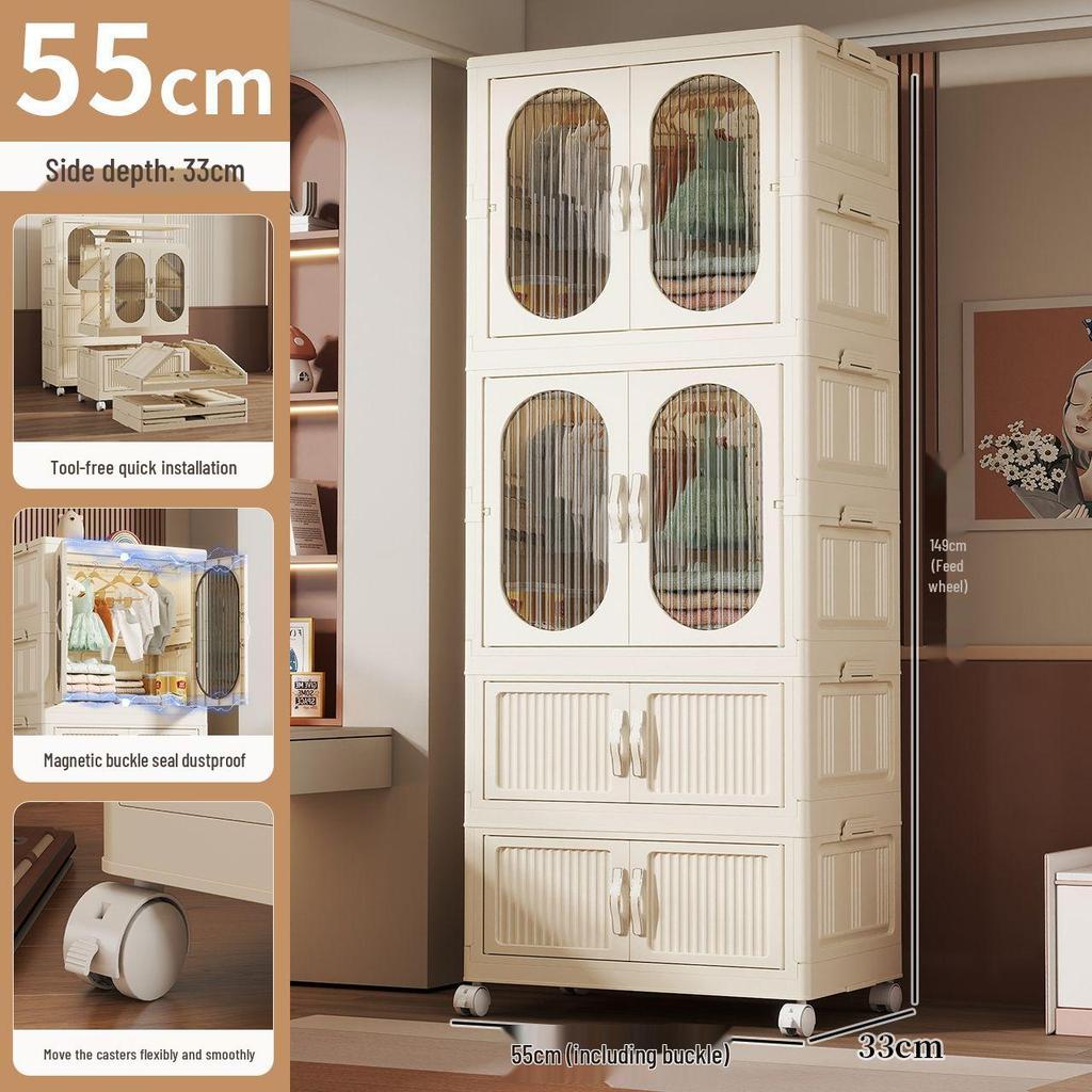 Kids' Multi-layer Plastic Wardrobe with Wheels | Folding Storage Cabinet for Baby Clothes