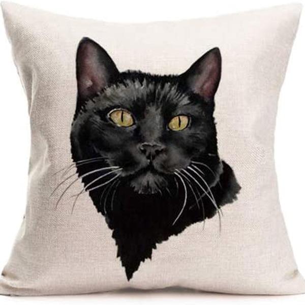Kitten Gift Pillowcase Cute Pet Printed Linen Pillow Cushion Cover Bedside Living Room