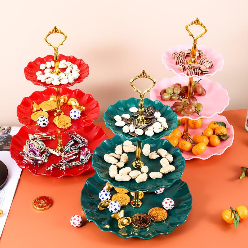European Three-Tier Plastic Fruit & Cake Stand for Weddings & Holidays