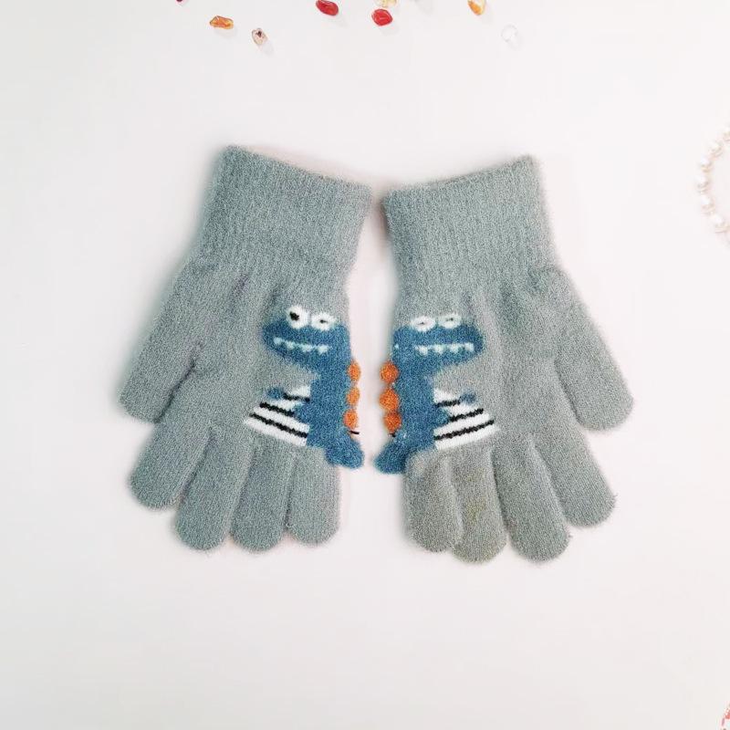 4-8 Year Old Winter Children's Thick Knitted Gloves Cartoon Dinosaur Warm Plush Children's Winter Children's Finger Gloves