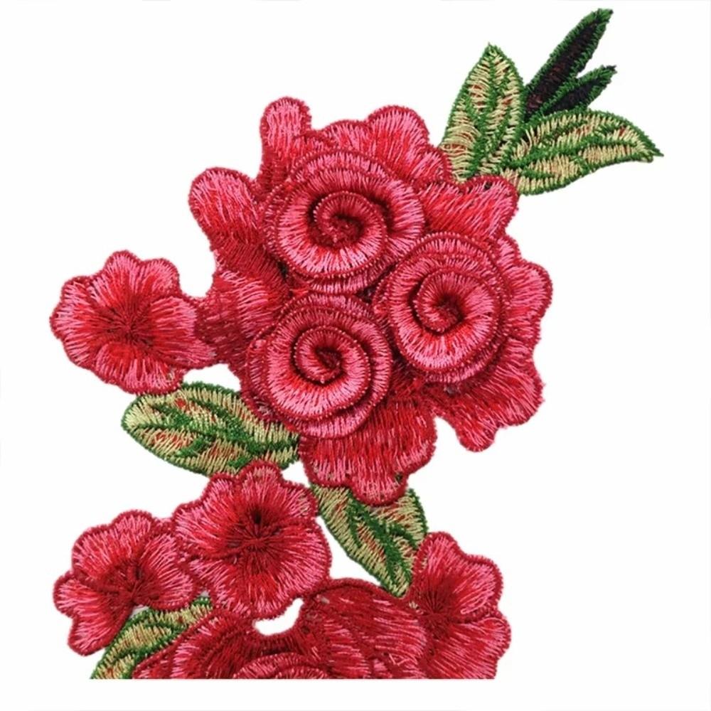 3D Embroidered Sewing On Patches Rose Flower Multicolor Neckline Collar Applique Ethnic Style Craft Flower Patch Sticker