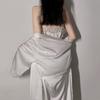 Bridal Morning Gown Sexy Satin Lace Suspender Nightdress Women's Long-sleeved Lace-up Nightgown Loungewear Set