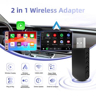 Carplay Kablosuz 2'si 1 Arada Adaptör Mini Kutu WiFi Hızlı Bağlantı Kabloludan Kablosuza Android Auto USB/Type C Dongle Tak ve Çalıştır