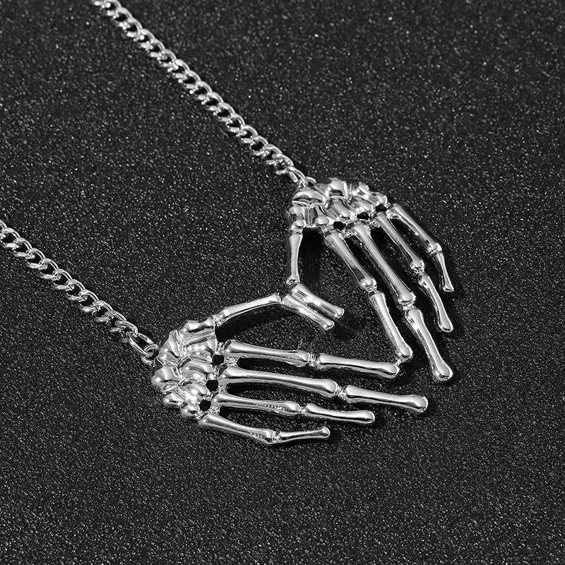 Men s Personalized Gothic Skull Hand Pendant Necklace - Hip Hop Style Alloy Jewelry белый