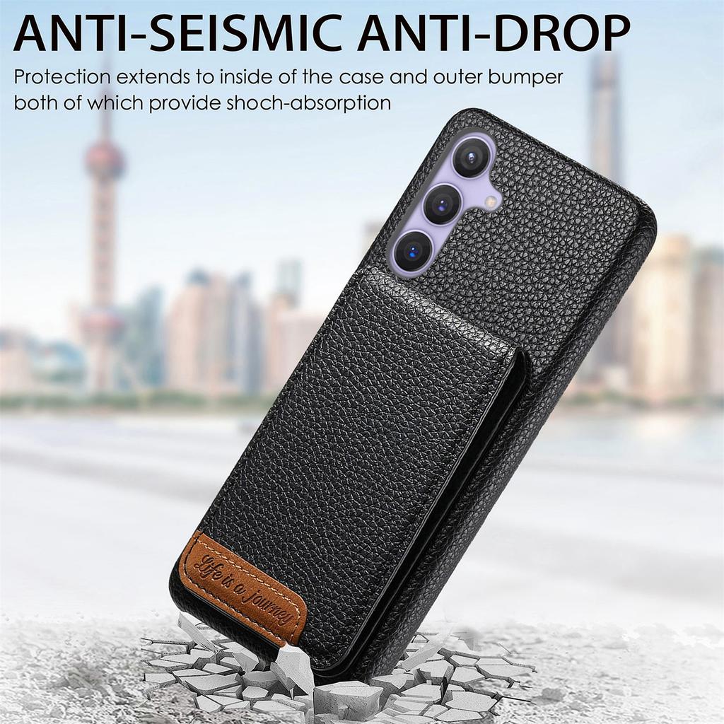 For Samsung Galaxy S25+ Case RFID Blocking Card Holder Litchi Texture Leather Back Cover