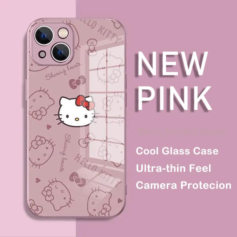 Ins New Hello Kitty Metallic-Color Phone Case For Samsung S10 20 21 22 23 8 9 24 FE PLUS Ultra 5G Glass Hard Cover