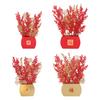 Artificial Flower Blessing Bucket Red Fruit Gold Leaves Potted Plant Tabletop Arrangement for Spring Festival Home Decor