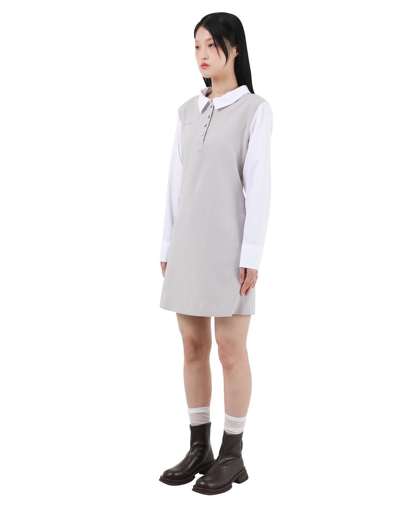 Catharsis Contrast Corset Collar Dress Beige One Size