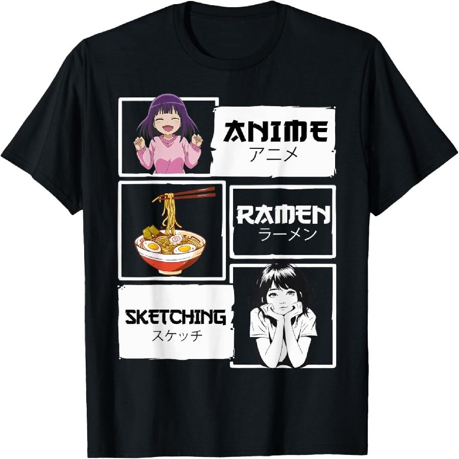 Anime Ramen Sketching Unisex-Adult T-Shirt - Black, Small