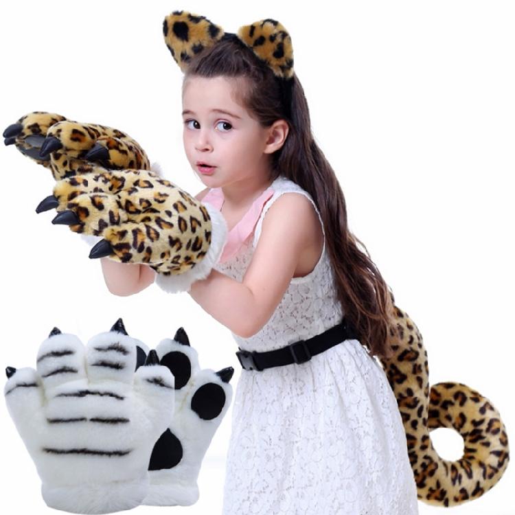 Leopard Costume Accessories Set Leopard Ear Headband,Tail Halloween Cosplay Prop