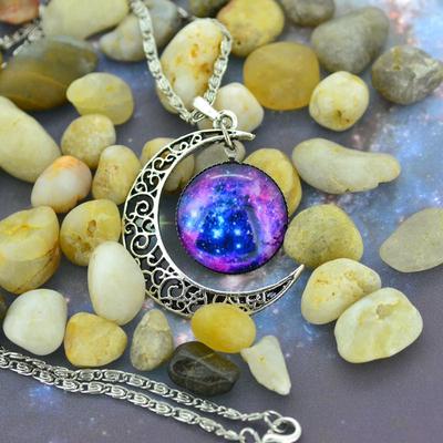 Antique Vintage Moon Time Necklace Sweater Chain Pendant Jewelry 