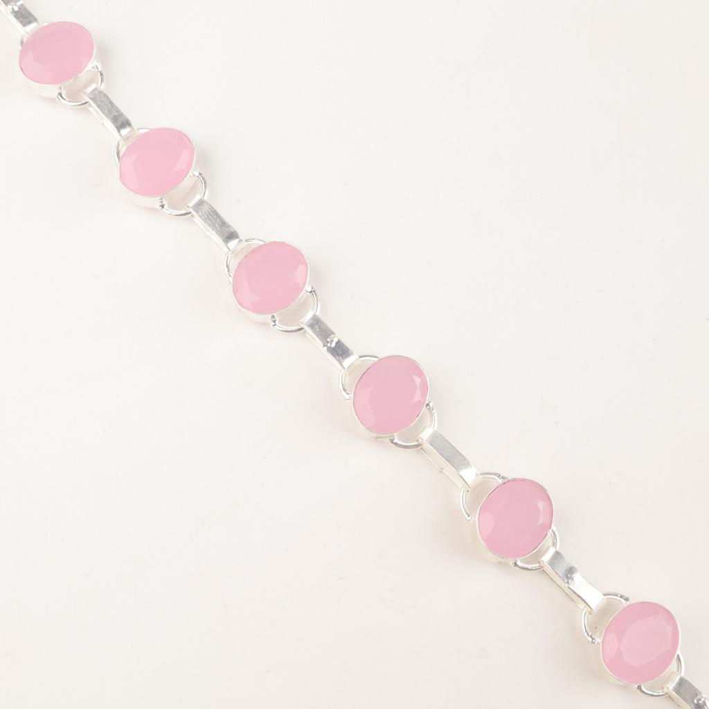 Women's Gift Rose Chalcedony Gemstone 925 Sterling Silver Jewelry Bracelet 9" RB-6-7