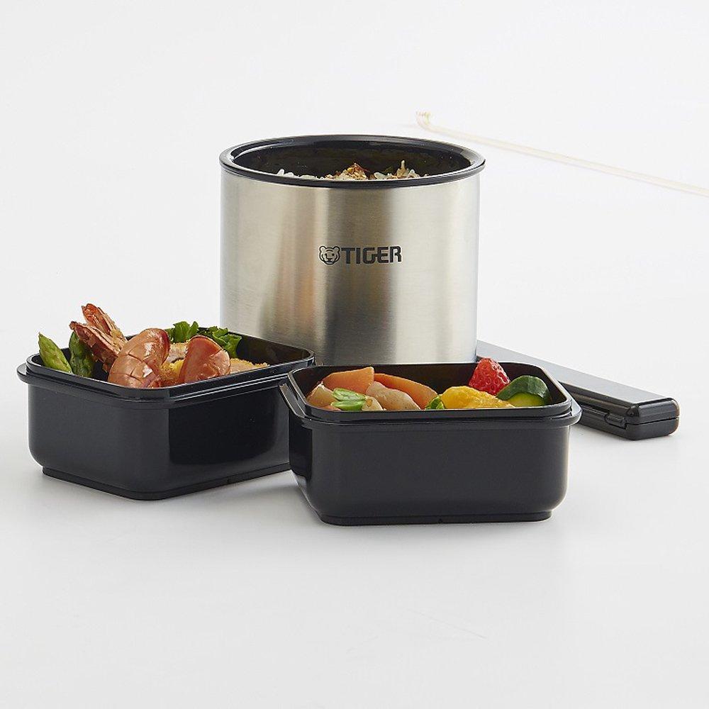 Tiger Thermos (TIGER) Stainless Steel Thermos Insulated Lunch Box, Holds Approximately 2.3 Cups of Rice, Includes Pouch, Black, LWY-E461-K