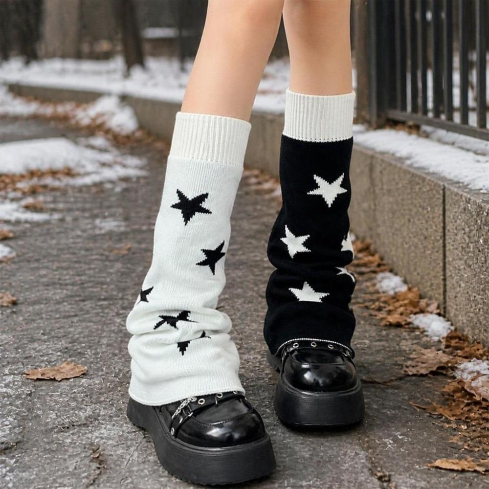 Double-sided Knit Leg Warmers Lolita Style Star Pattern Leg Covers Streetwear Looks