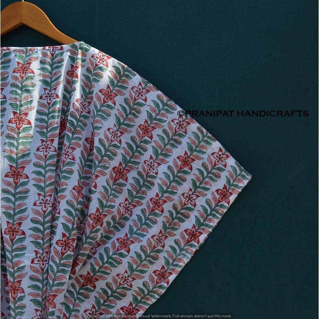 Damen Hippie Baumwolle Sommer Nachtwäsche Blumendruck Weiß Langes Maxi Kaftan Kleid CKFTN-SCRN-FULL-BUYIT-097