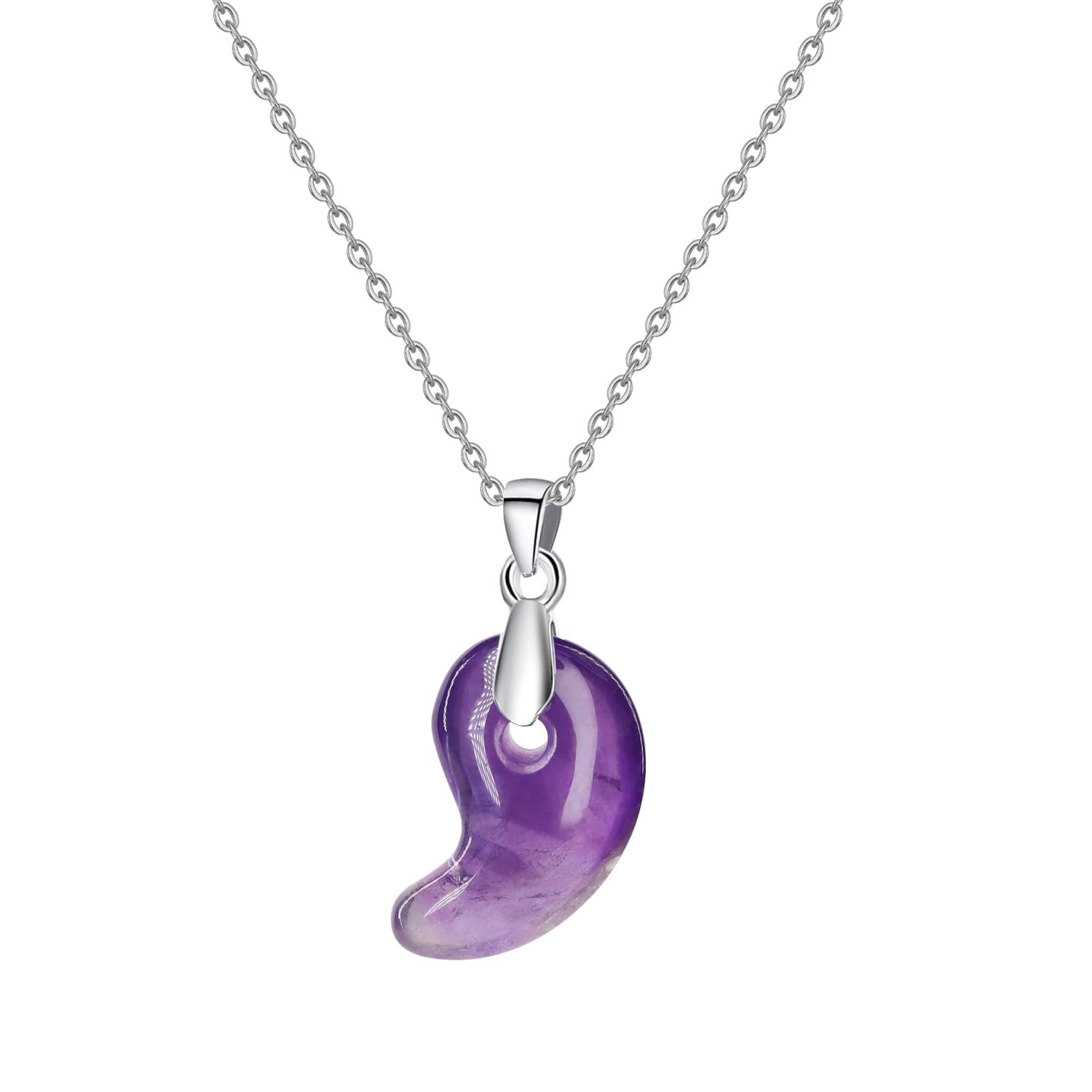 [KOAI] Amethyst Silver Magatama Birthstone Necklace for Women