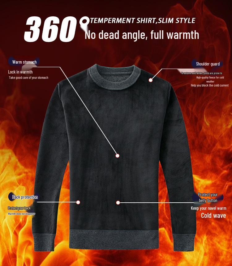 Men's Double-Sided Chenille Jacquard Round Neck Hoodie, Velvet-Lined, Loose Fit, Winter 2025 Warm Top