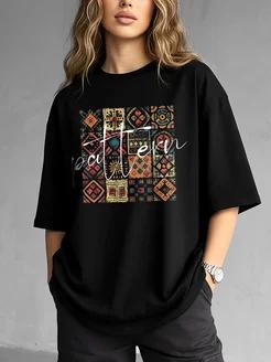 Black oversized T-shirt with horse print 2XL