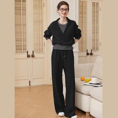Women's Fashion Faux Two-Piece Top & Casual Pants Set