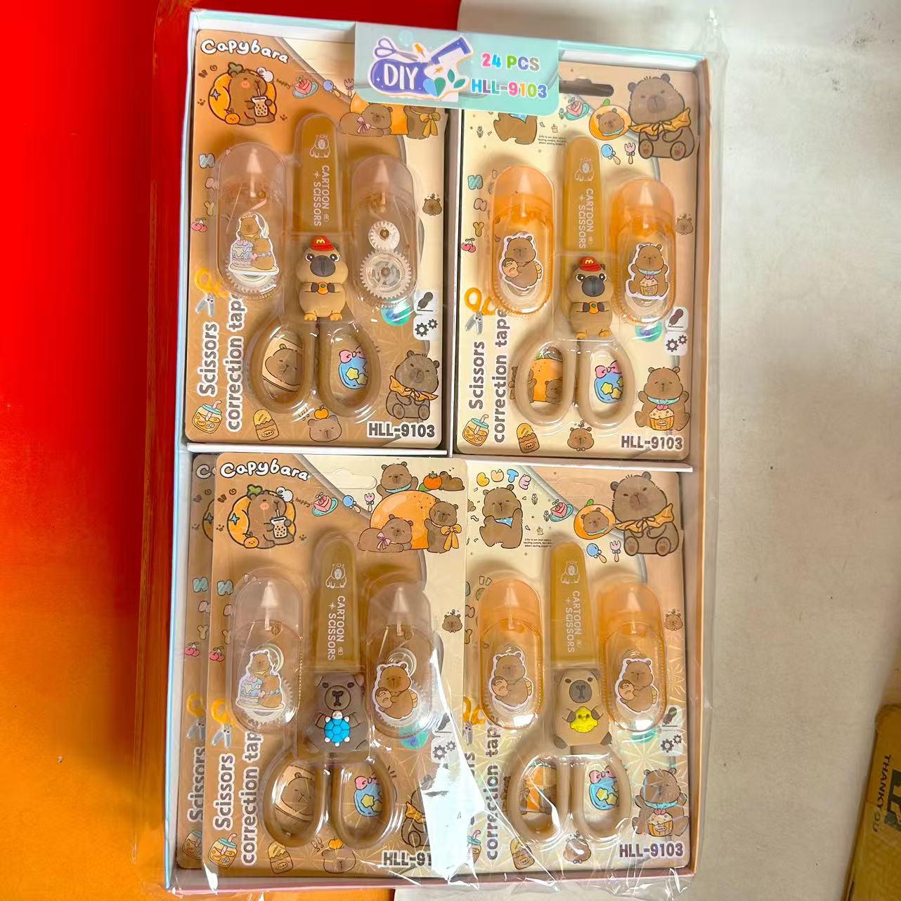 Capybara Cute Pet Scissors & Correction Tape Set - Student Stationery for Safe Correction and Handcrafting