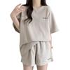 [Z8two] Women's Short Sleeve T-Shirt and Shorts Set, Loungewear, Summer Clothes, Round Neck, Lightweight, Breathable, Skin-Friendly, Loose Fit, Slimmi