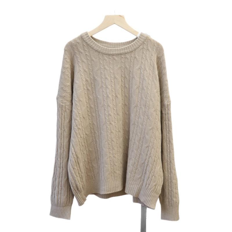 Retro twist crew neck soft waxy knitted sweater top autumn and winter new loose sweater pullover inside women
