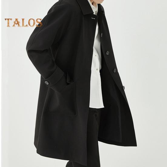 Herren Windjacke Revers Langarm Freizeitmantel Herbst Winter Mittellange Oberbekleidung Einfarbig Lockere Passform Täglicher Arbeitsmantel mit Taschen