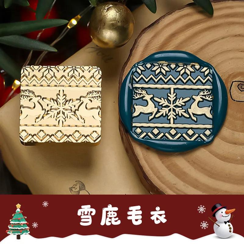 Merry Christmas Wax Stamp Retro Copper Brass Snowflake Reindeer Seal DIY Wax Sealing Stamp Envelope for Wedding Wax Seal HCZ052