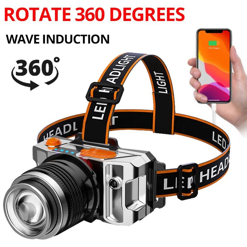 Ultra Bright Induction LED Headlight Rechargeable Work Light Portable Long-range Outdoor Cycling Camping Head Mounted Flashlight