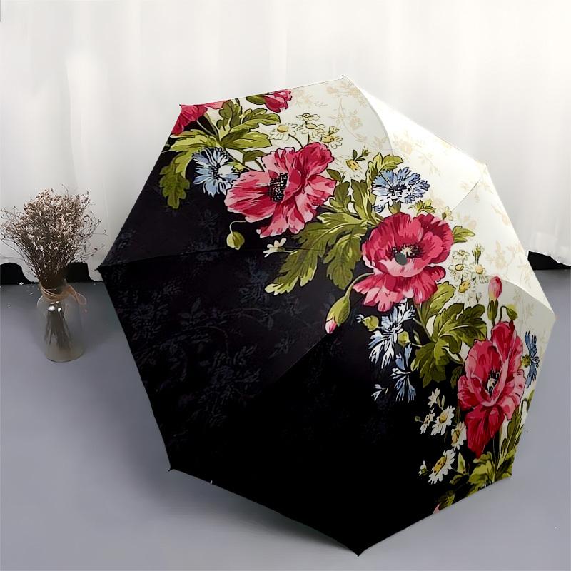 1pc Floral Pattern Circular Design Umbrella with Plastic Handle,Suitable for All Seasons Umbrellaptys26064