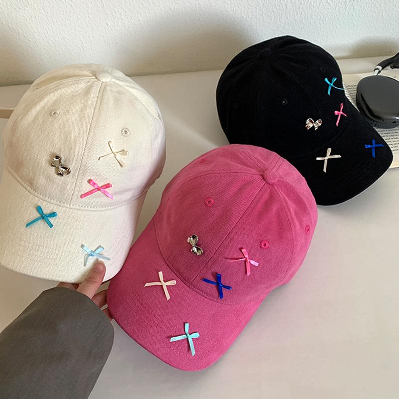 Bow Baseball Cap for Women Wide Brim Cotton Bowknot Peaked Hat Korean Dopamine Cute Big Head Circumference Adjustable Bows Hats