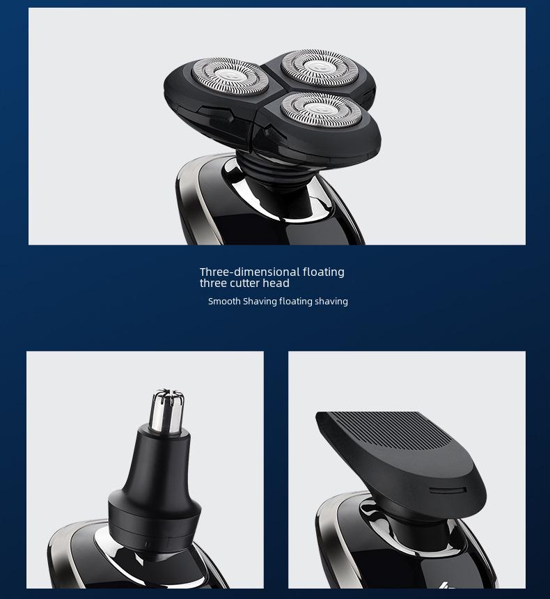 Rechargeable Waterproof Three-Blade Electric Shaver with Digital Display