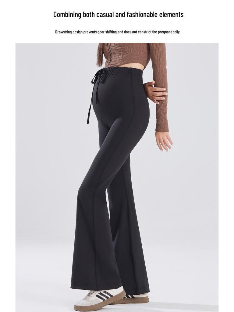 Winter Fleece-Lined Maternity Flare Pants with Abdominal Support and High Waist Design