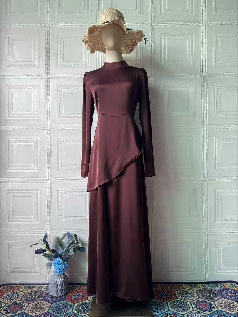 2025 Spring Solid Color Waist-Slimming Exotic Long Sleeve Midi Lace-Up Dress for Women