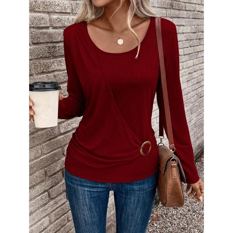 

YYFS Женская мода Повседневная весна-осень Однотонный принт Длинные рукава О-образный вырез Пуловеры и длинные рукава M красный