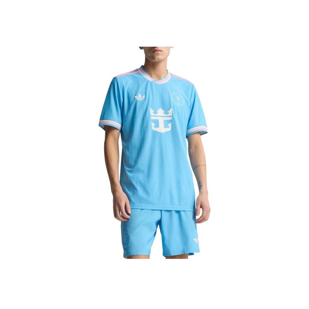 Adidas Originals Logo Slim Fit Short Sleeve Soccer Shirt Men Tops Blue JN8479
