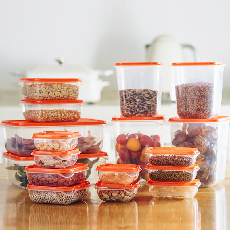 17-Piece Food-Grade Plastic Fresh-Keeping Storage Box Set for Refrigerator - Perfect for Grains, Fruits, and Vegetables.