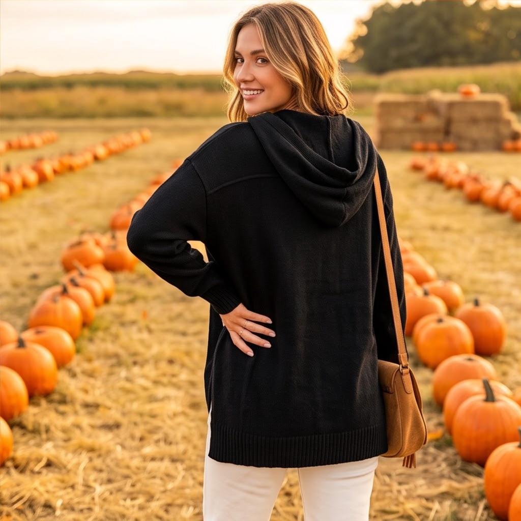 Women's Casual Loose Fit Long Sleeve Button Down Hooded Knit Cardigan Sweater