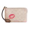 Coach Corner Zip 16 Lip Print Zip Closure Coated Canvas Wristlet Women Wristlet Beige Multicolor CZ950-IMSAS