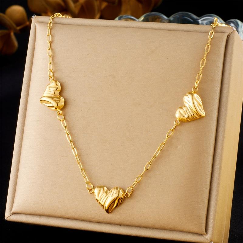 Gold Heart Pendant Necklace For Women Stainless Steel Paperclip Chain Fashion Jewelry