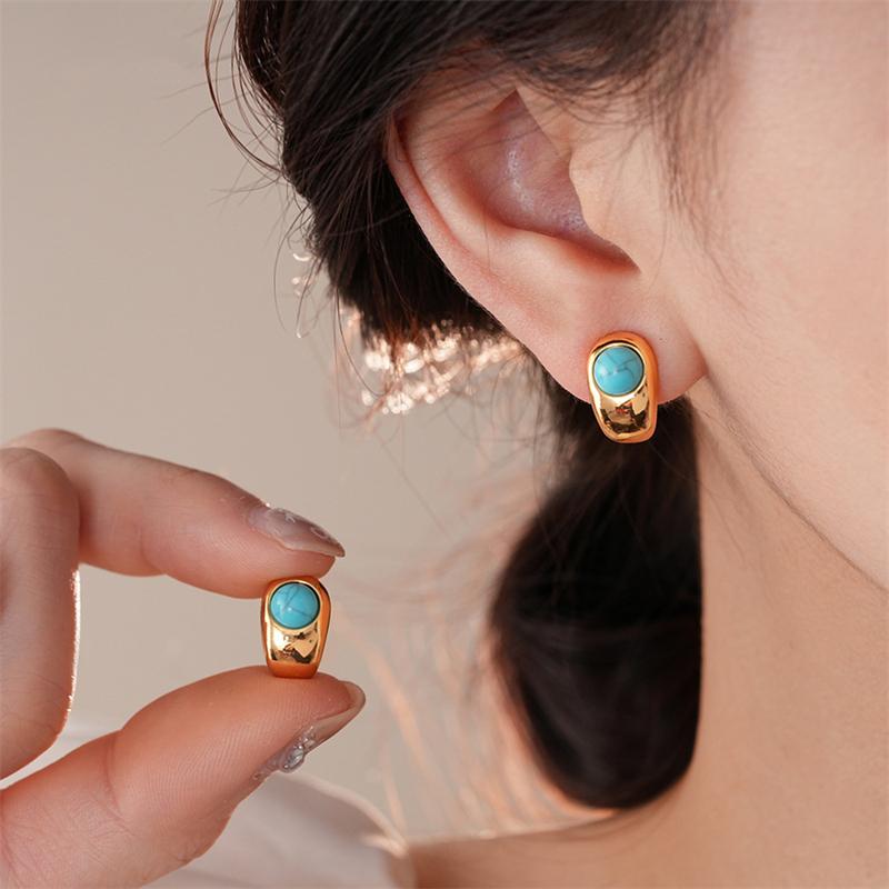 

Зеленые каменные геометрические серьги-пусеты для женщин Простые Ретро Темперамент Модные Сладкие Личностные Ювелирные Изделия Подарок